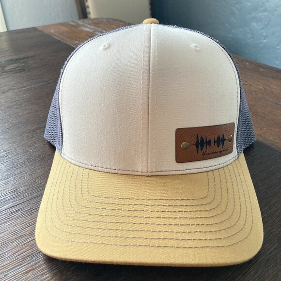 Life's An Adventure, Enjoy The Ride Soundwave Beige/Gray/Amber Trucker Hat - Picture 1 of 4